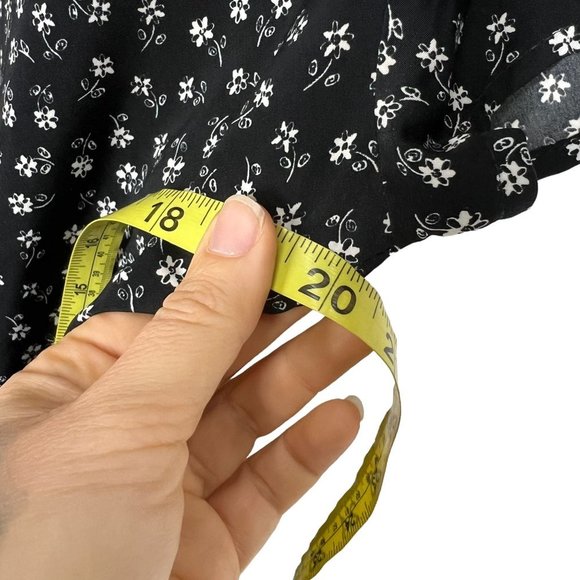 Vintage 90s Black White Micro Floral Short Sleeve Collared Knee Length Dress Sma - Picture 7 of 9
